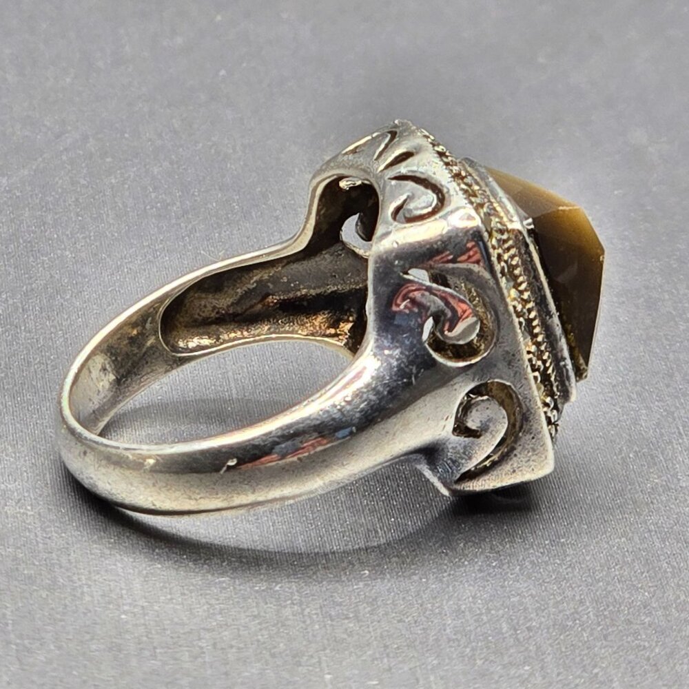 Sterling Silver 925 Smokey Quartz Marcasite Ring Size 8 Checkerboard Dome 7.02g - Picture 14 of 15